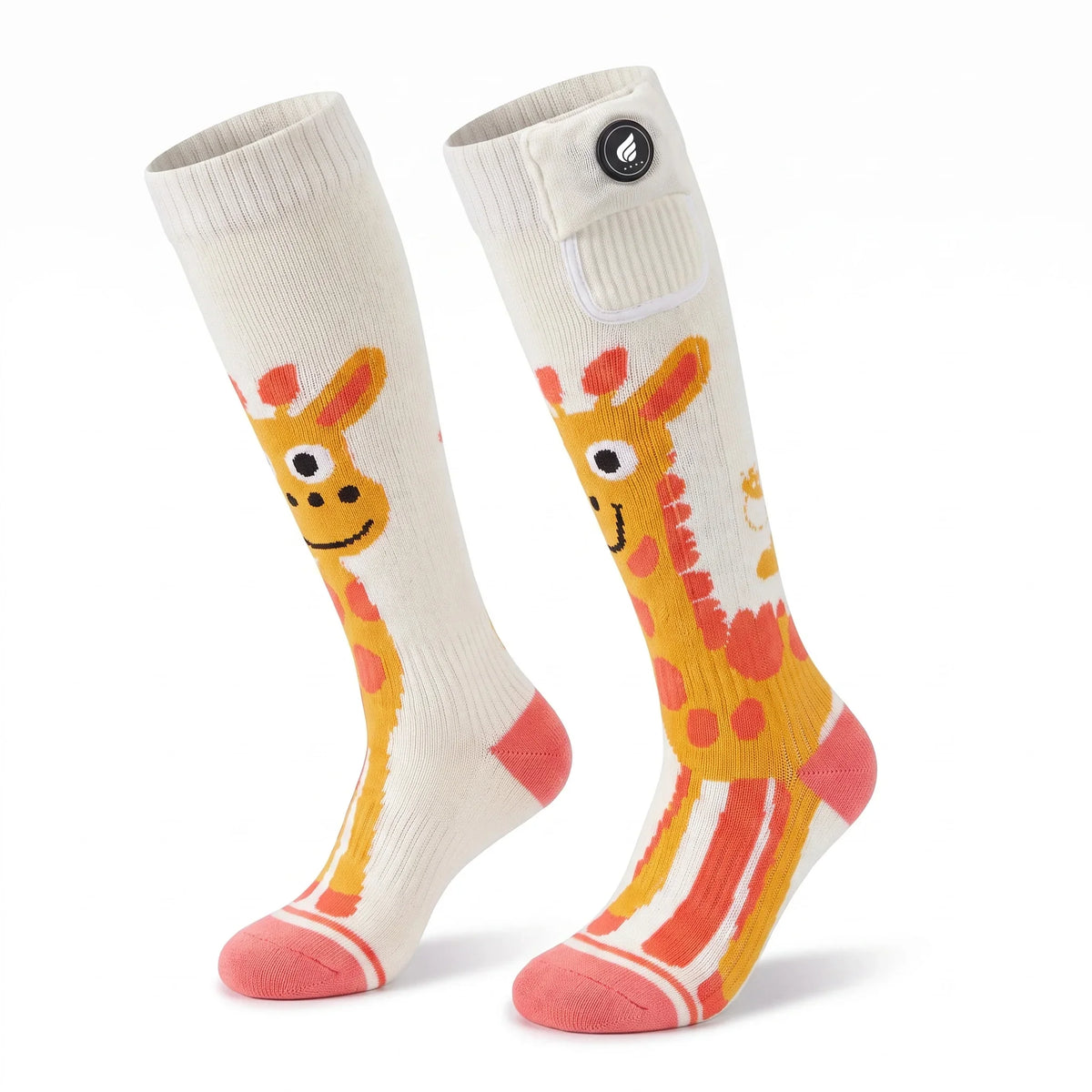 Verwarmde kinderskisokken met giraffe-print crème
